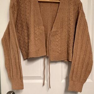 Elegant Tan Cable Knit Cropped Cardigan